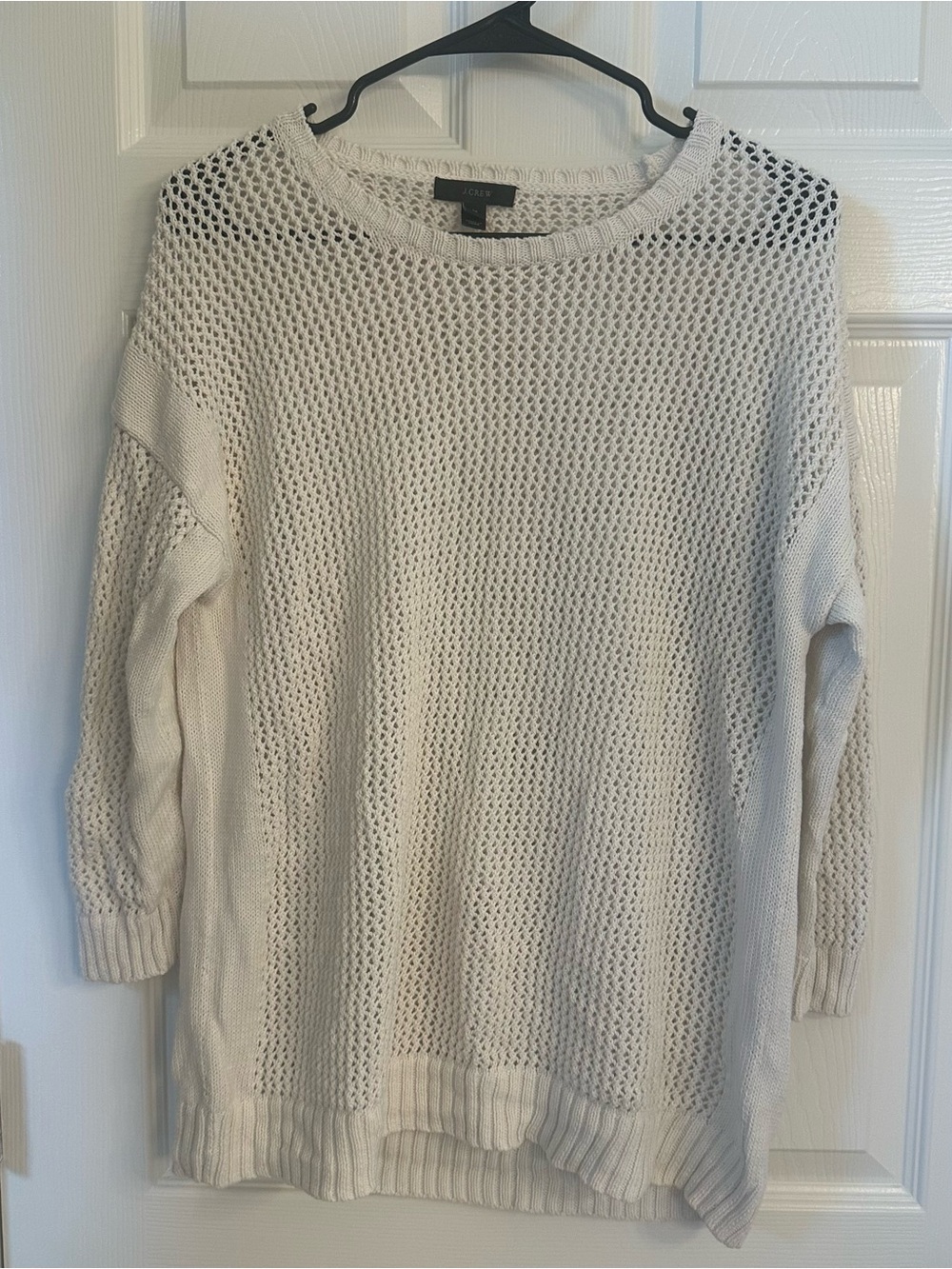 J.Crew 100% Cotton Open Knit Sweater Women’s M Cream Lightweight Pullover Boho
